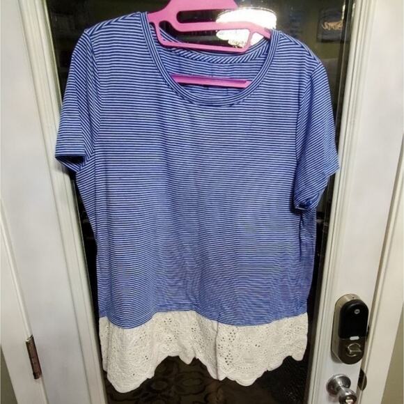 Rebecca Malone blue and white striped lane trimmed tunic size‎ large - Picture 2 of 6